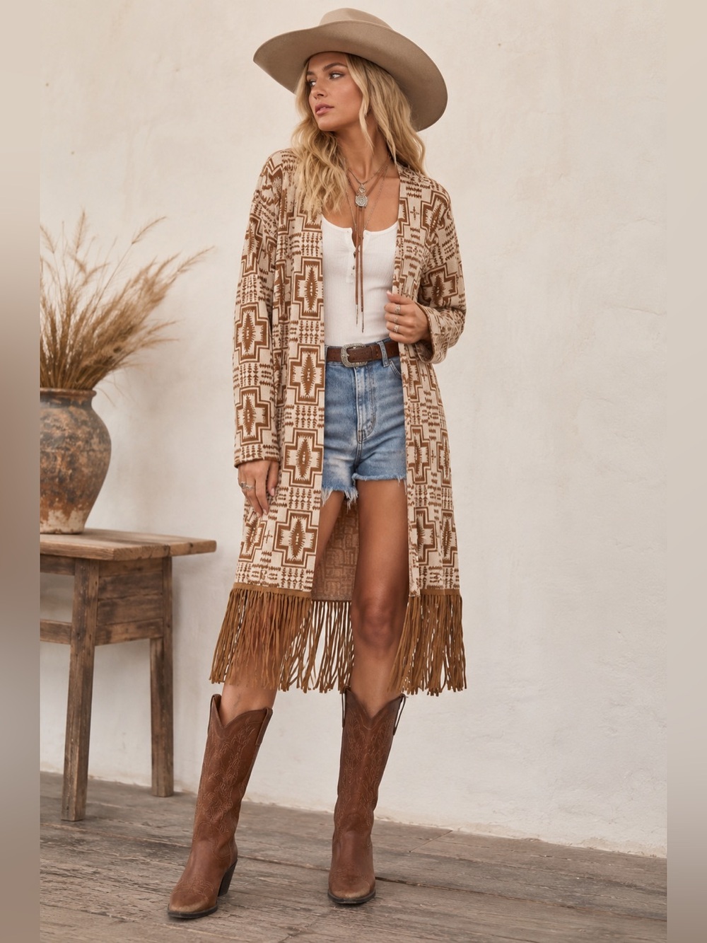 Ariat Brown & Cream Open Cardigan